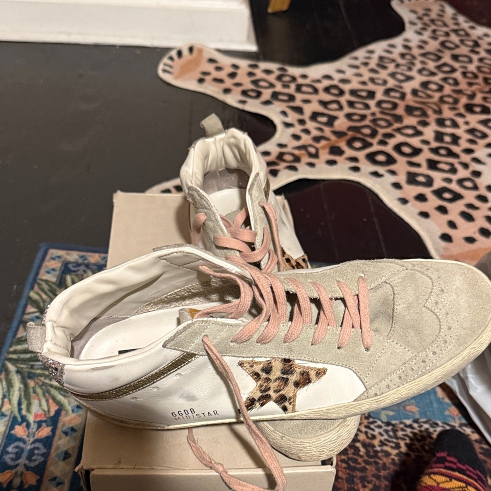 Golden Goose Leopard Accent Sneakers with Pink Laces it comes with the box & bag